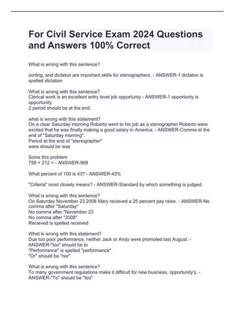 For Civil Service Exam 2024 Questions and Answers 100% Correct - For ...