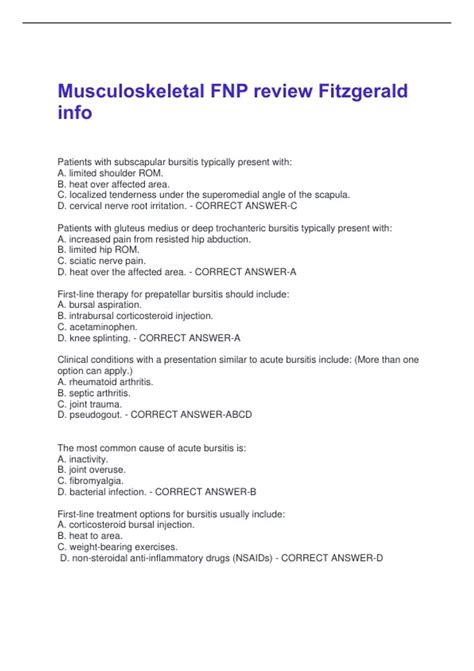 Musculoskeletal FNP review Fitzgerald info Questions and Answers Best ...