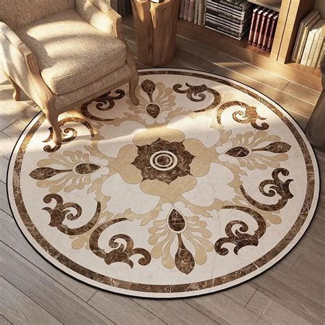 European Retro Round Carpet for Bedroom Living Room ration Chair Area ...