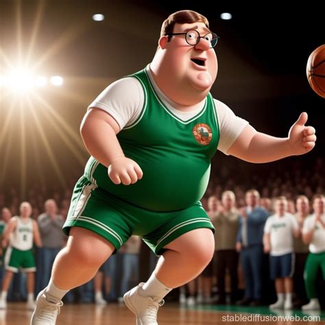 peter griffin from family guy flying through the air as he shoots a 3 ...