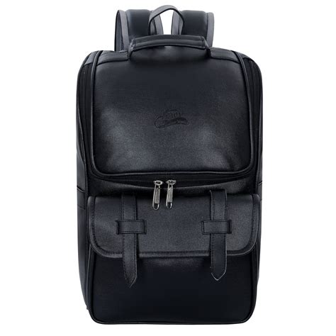 Leather World 14 inch Black Pu Leather Laptop College Casual Backpack ...