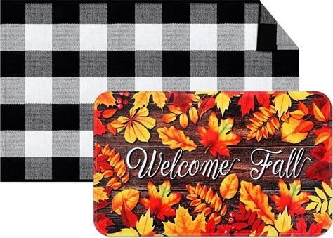 Amazon.com: 2 Pcs Fall Welcome Fall Door Mat for Outdoor Thanksgiving ...