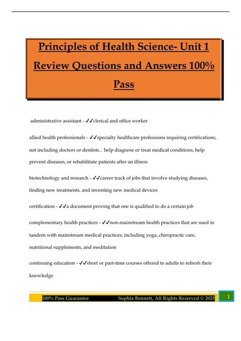Principles of Health Science- Unit 1 Review Questions and Answers 100% ...