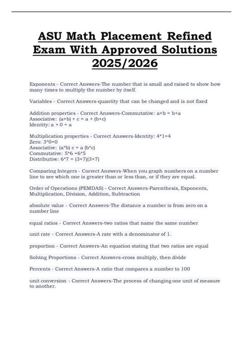 ASU Math Placement Refined Exam – Approved Solutions – 2025/2026 ...