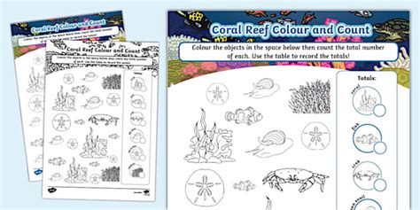 Coral Reef Colour and Count Worksheet
