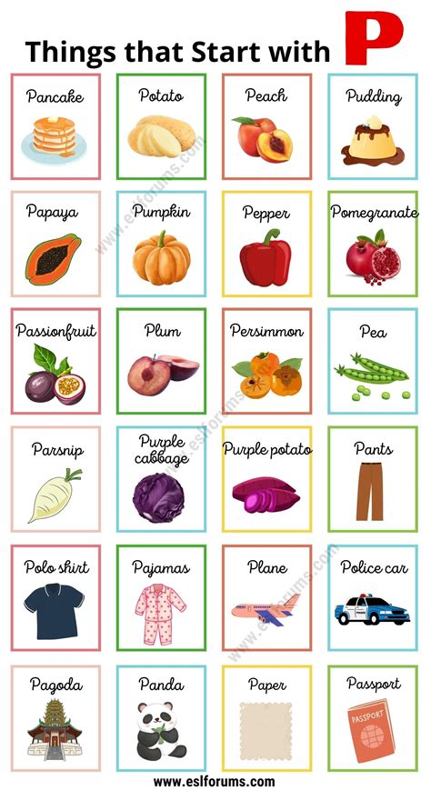 Objects That Start With Letter P Things That Start With A To Z Cards