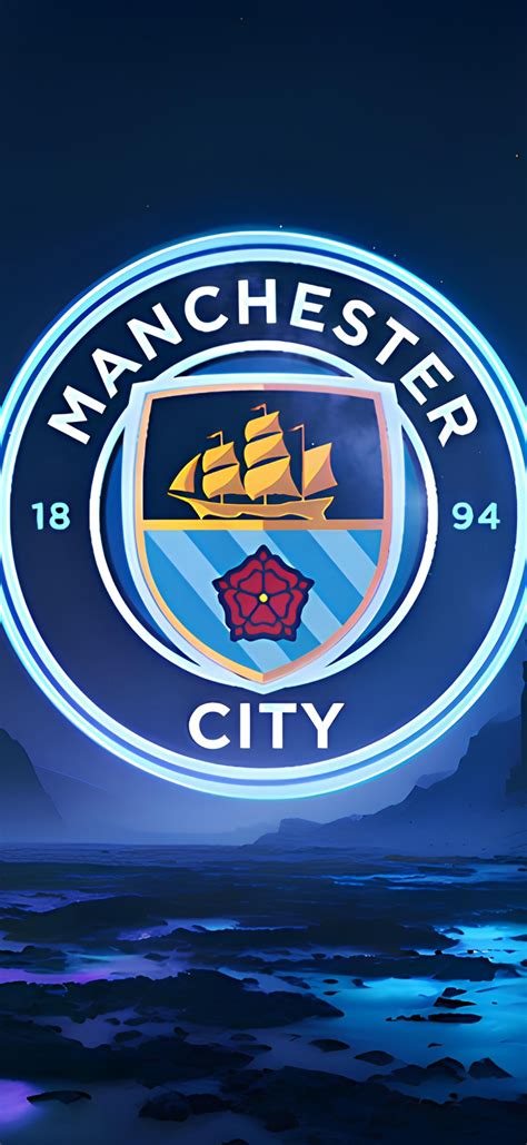 Manchester City FC Wallpaper 4K, Neon logo, Premier League club