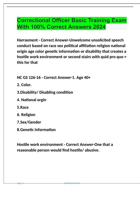 Correctional Officer Basic Training Exam With 100% Correct Answers 2024 ...