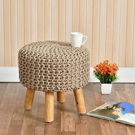 Smartkart Jute Pouffes Sitting Stool for Living Room Puffy Wooden ...