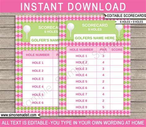 Ladies Golf Party Scorecard Templates | Mini Golf Theme Birthday Party