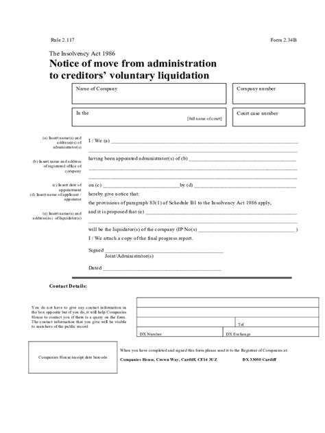 Fillable Online Form 2.34B - Notice of move from administration to ...