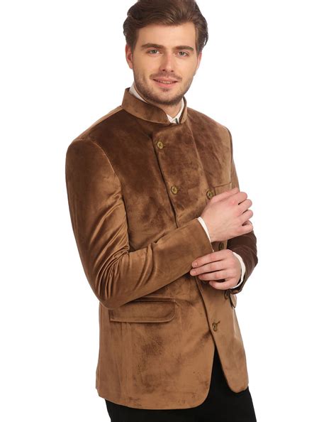 Buy Brown WINTAGE Solid Double-Breasted Blazer with Mandarin Collar | AJIO