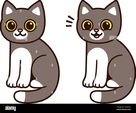 Cute cartoon cat sitting and meowing. Funny drawing, vector ...