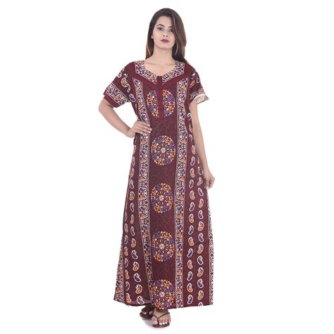 Buy Indian Handicraft Cotton Woman Casual Nightwear Gown Maroon Colour ...