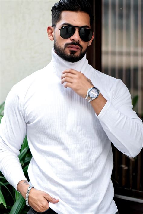 White Self Design High Neck T-Shirt – Gritstones