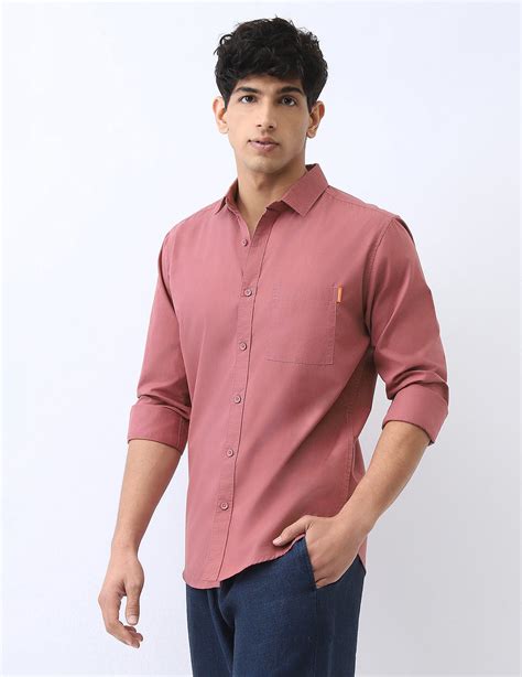 Men's Dusty Pink Cotton Full Sleeve Regular Fit Casual Solid Shirt ...