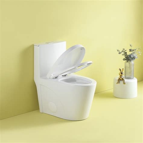 Mondawe White Dual Flush Elongated Standard Height 1-Piece Soft Close ...