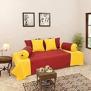 Soumya Solid Color Cotton Diwan Set, 1 Diwan Single Bed Cover with 2 ...