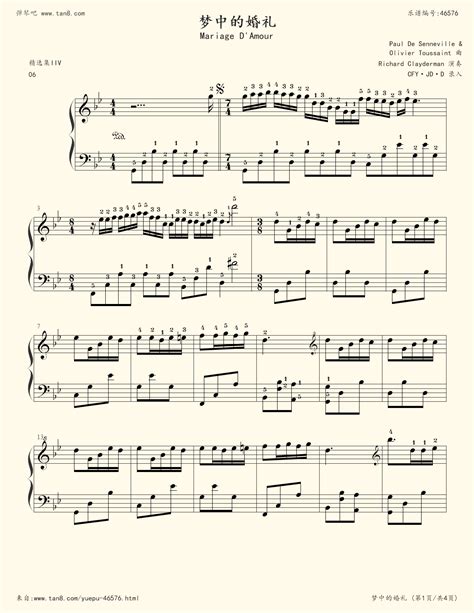 《梦中的婚礼,钢琴谱》全指法版,理查德·克莱德曼（五线谱 钢琴曲 指法）-弹吧|蛐蛐钢琴网
