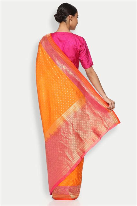Tangerine Silk Banarasi Saree – Via East