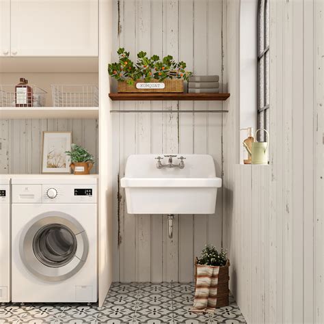 ELLAI Wall Mount Utility Sink Wall Mounted Laundry Tub Ceramic Farm ...