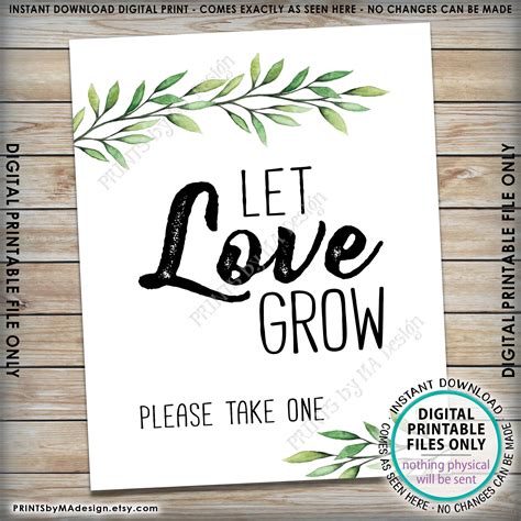 Let Love Grow Sign, Greenery Wedding Favors Sign, Please Take One ...