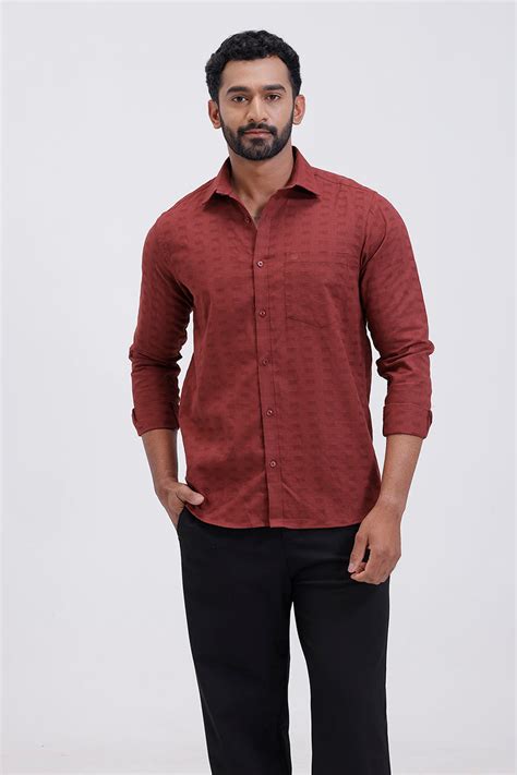 Mexican Dobby - Deep Brick Red 100% Cotton Formal Shirts For Men ...