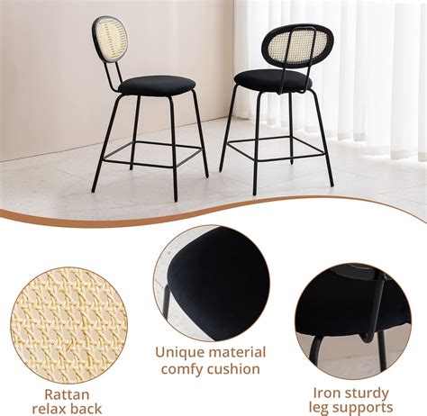 Buy Indoor/Outdoor Velvet Bar Stools Set of 4,Rattan and Wood Backrest ...