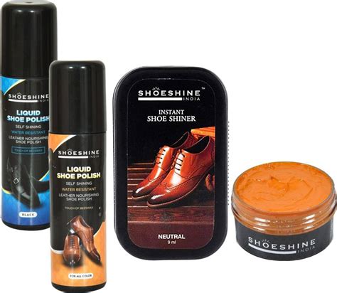 SHOESHINE Black, Neutral Lequid shoe Polish & Neutral Shiner with Tan ...