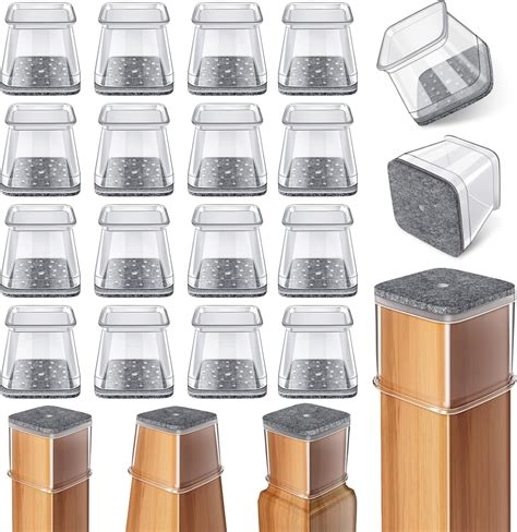 20 Pcs Chair Leg Floor Protectors for Hardwood Floors, Clear Rubber ...