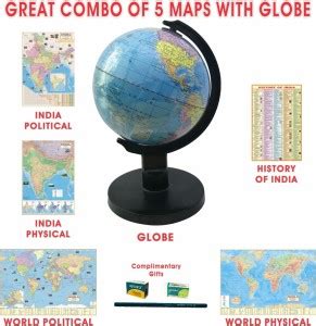(COMBO OF 5 MAPS/CHARTS WITH 5 INCH WORLD POLITICAL EDUCATIONAL GLOBE ...