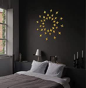 Walltech Combo Pack of Wall Stickers 50 Star Golden 1 Acrylic Mirror ...