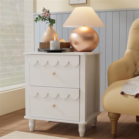 Amazon.com: White Nightstand Side End Table with 2 Drawers, Modern Wood ...