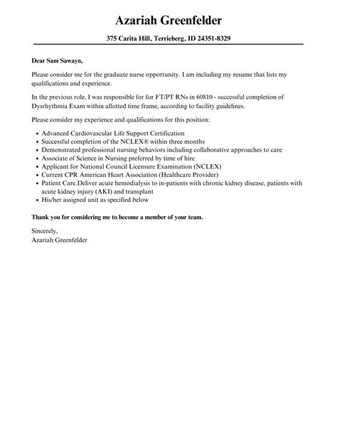 Graduate Nurse Cover Letter | Velvet Jobs