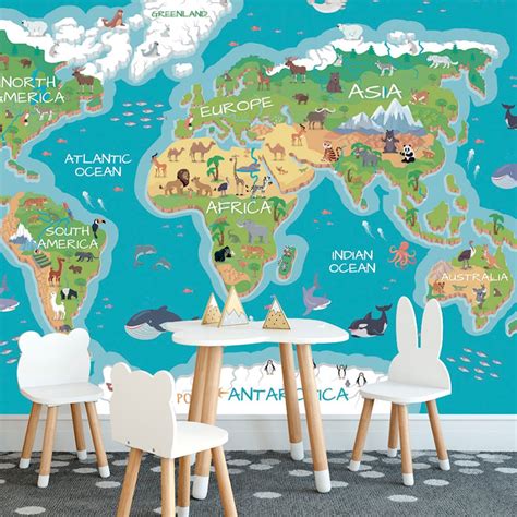 Wallpaper geographical map of the world for children | Dovido.com