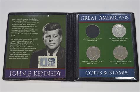 SILVER Coin Set Great Americans - John F. Kennedy Coin & Stamp Historic ...