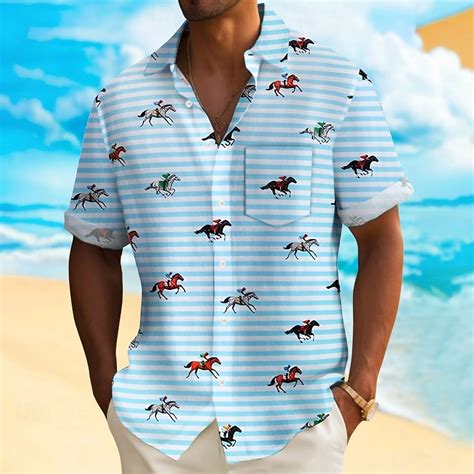 Kentucky Derby Men's Striped Horse Racing Shirt Casual Shirt Button Up ...