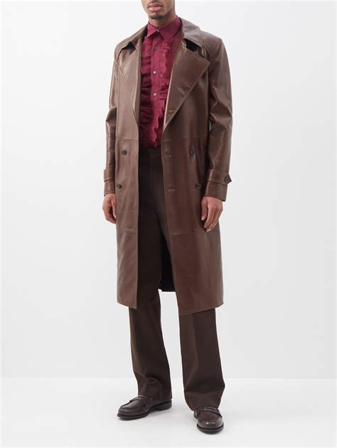 Brown Leather Trench Coat Men