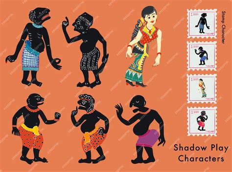Thai southern shadow play shadow play puppet thailan stamp | Premium Vector