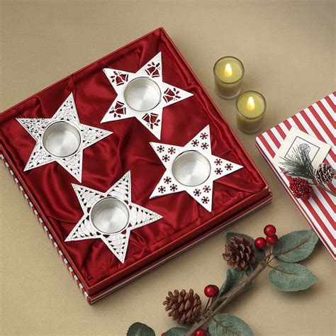 Christmas Hamper with Set of 4 Star Tea Light Holders – Code Silver
