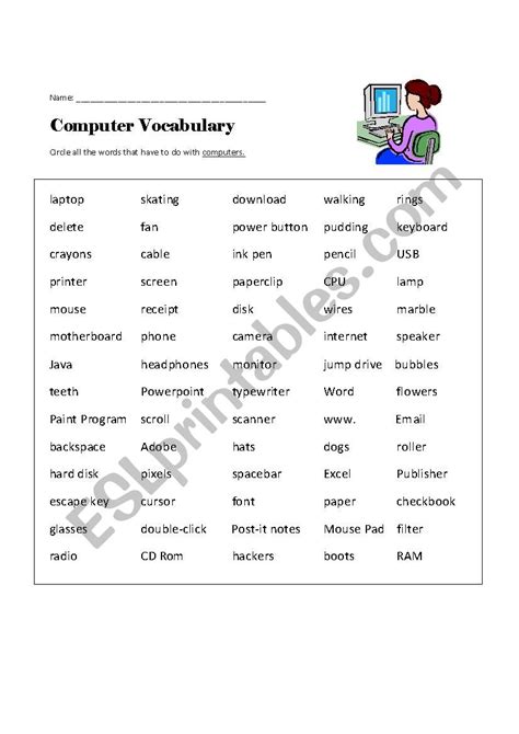 Computer Vocabulary Worksheet 的图像结果