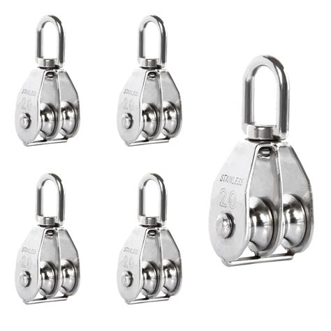 Buy 5 Pack Lifting Double Pulley Block, Hanging Wire Pulley Roller, 304 ...