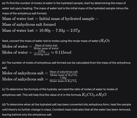 12. A hydrate of potassium carbonate has the formula K₂CO3.xH₂O. A 10. ...
