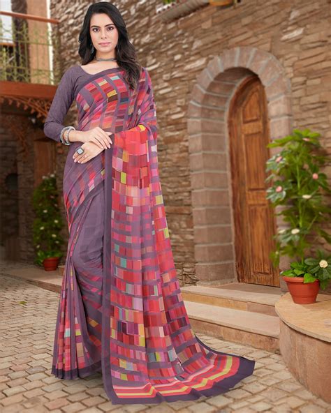 Vishal Prints Pastel Violet Digital Print Georgette Saree