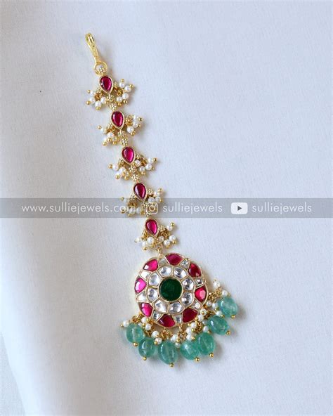 Premium Jadau Floral Tikka with Mint beads – sulliejewels