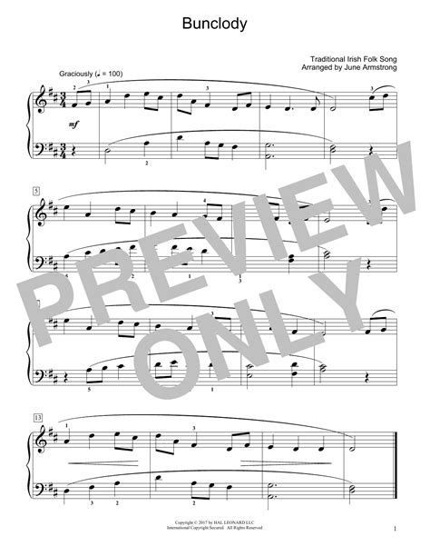 Traditional Irish Folk Song Bunclody (arr. June Armstrong) Sheet Music ...
