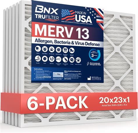 Amazon.com: BNX TruFilter 20x23x1 Air Filter MERV 13 (6-Pack) - MADE IN ...
