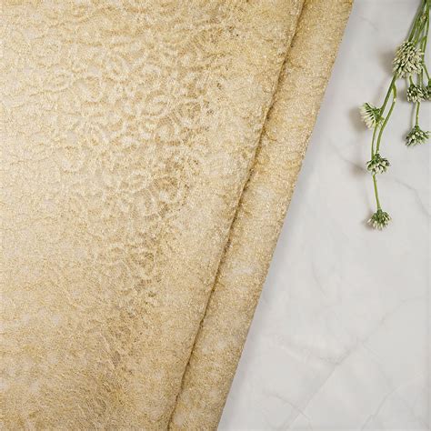 Buy Off White-Golden Color Nylon Net Jacquard Fabric 68255/1 | FFAB