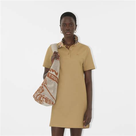 Check Collar Cotton Polo Shirt Dress in Flax - Women | Burberry® Official