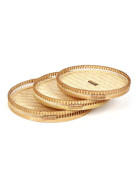 Buy Online Bamboo Tray | Cane Gift Hamper Tray Set – Habere India
